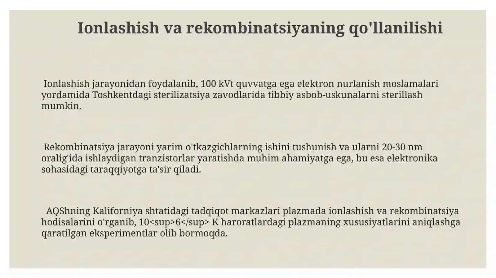 Ionlanish va rekombinatsiya 3