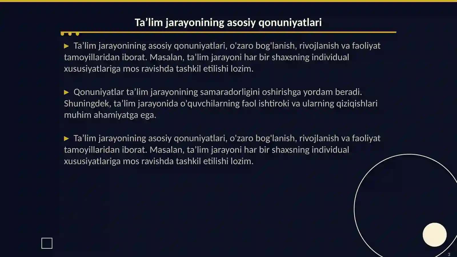 Taʼlim jarayonining qonuniyatlari va prinsiplari 3