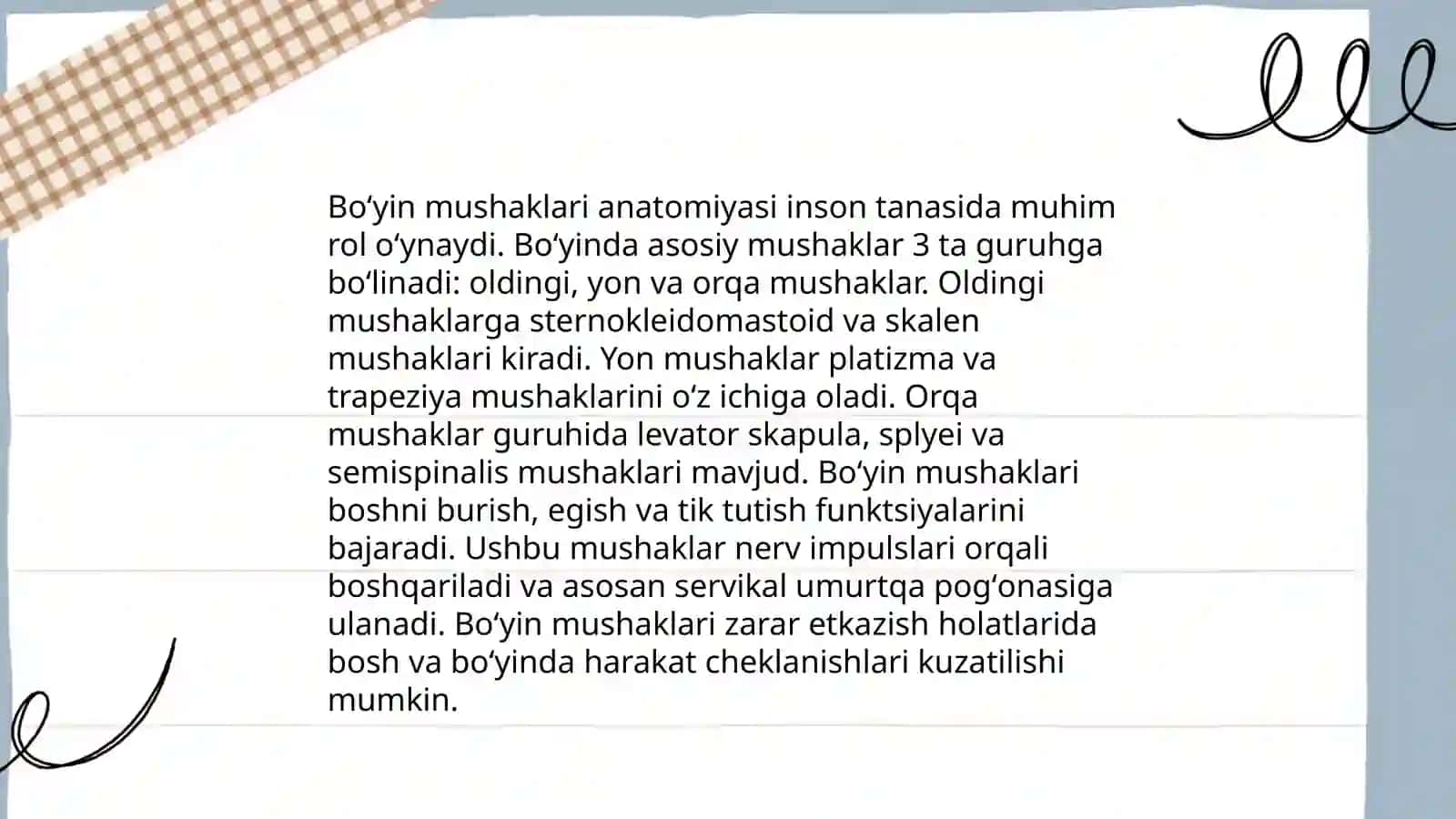 Boʻyin va bosh mushaklari. Boʻyin uchburchaklari fassiyalari 3