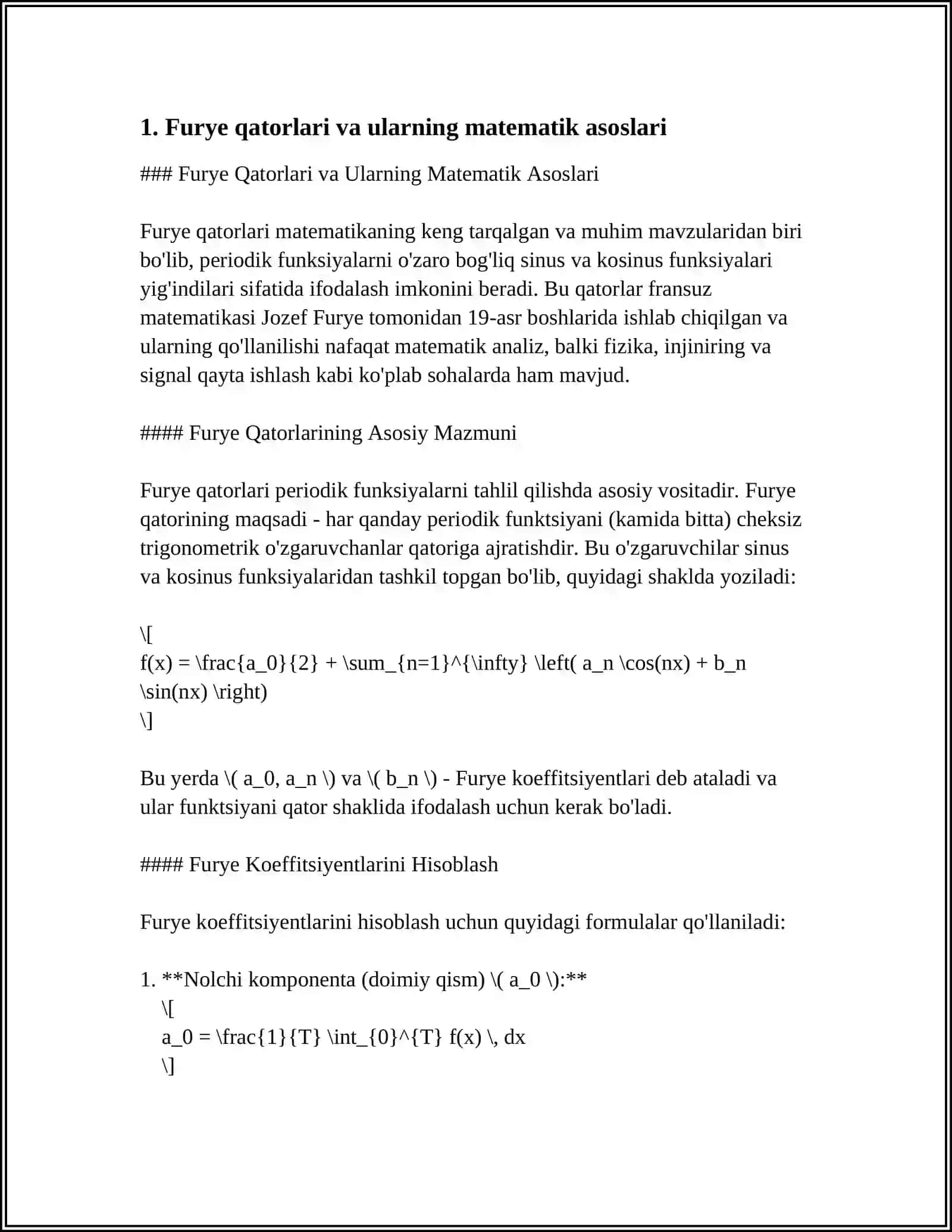 Furye Qatorlari va Ularning Matematik Asoslari 3
