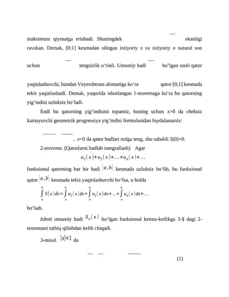 Tekis yaqinlashuvchi funksional qatorlarning xossalari 3
