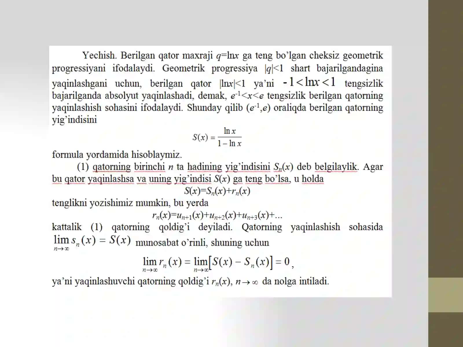 Teylor va Makloren qatorlari 3