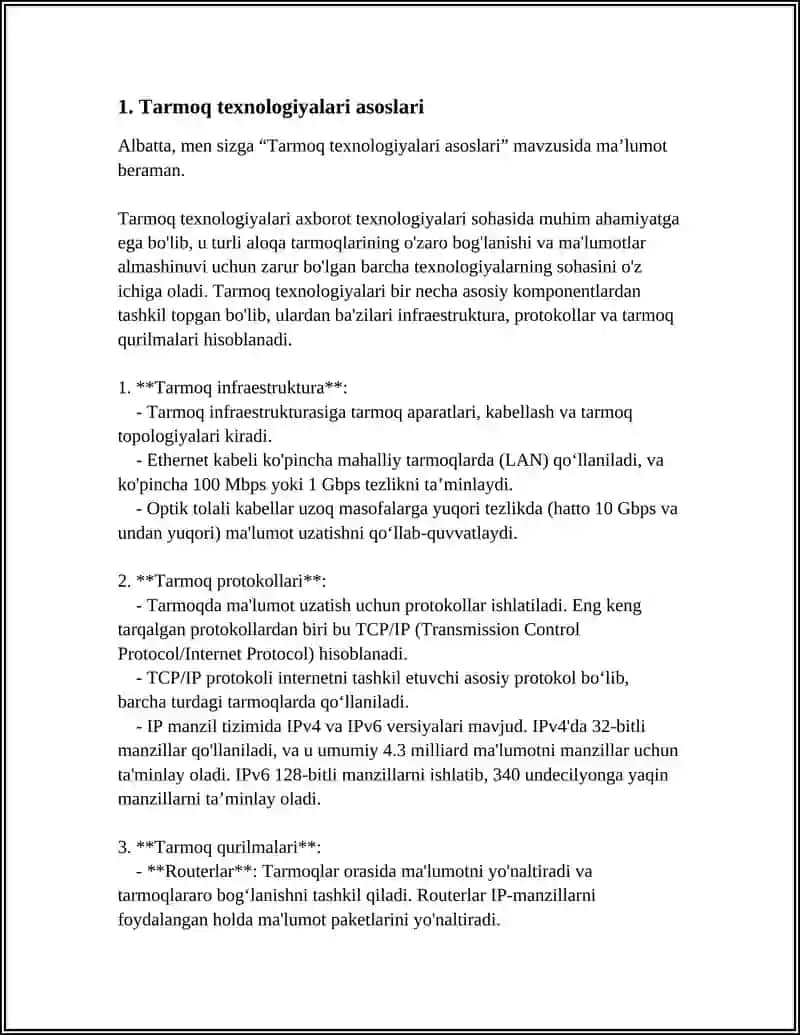 Tarmoq texnologiyalari asoslari 3