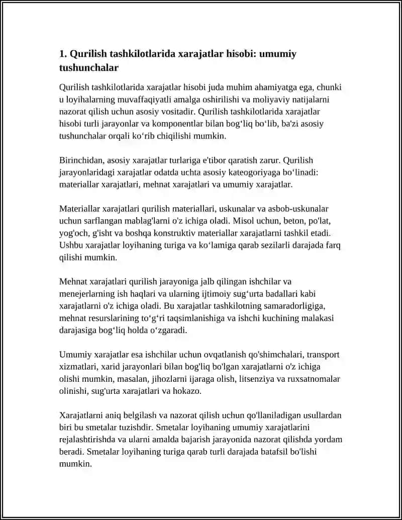 Qurilish Tashkilotlarida Xarajatlar Hisobini Hisoblash 3