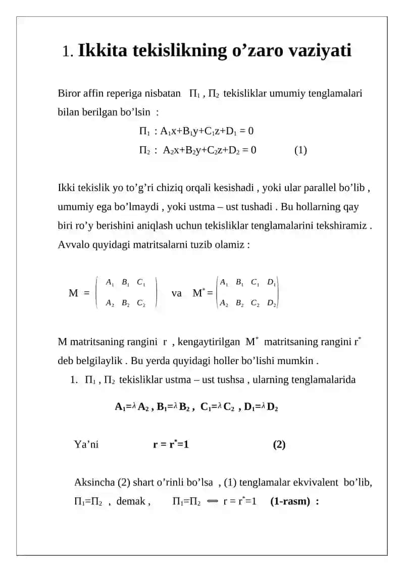 Tekisliklarning o’zaro vaziyati 3