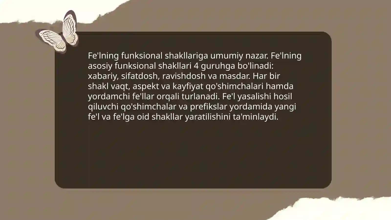 Fe'lning funksional shakllari. Fe'l yasalishi 3