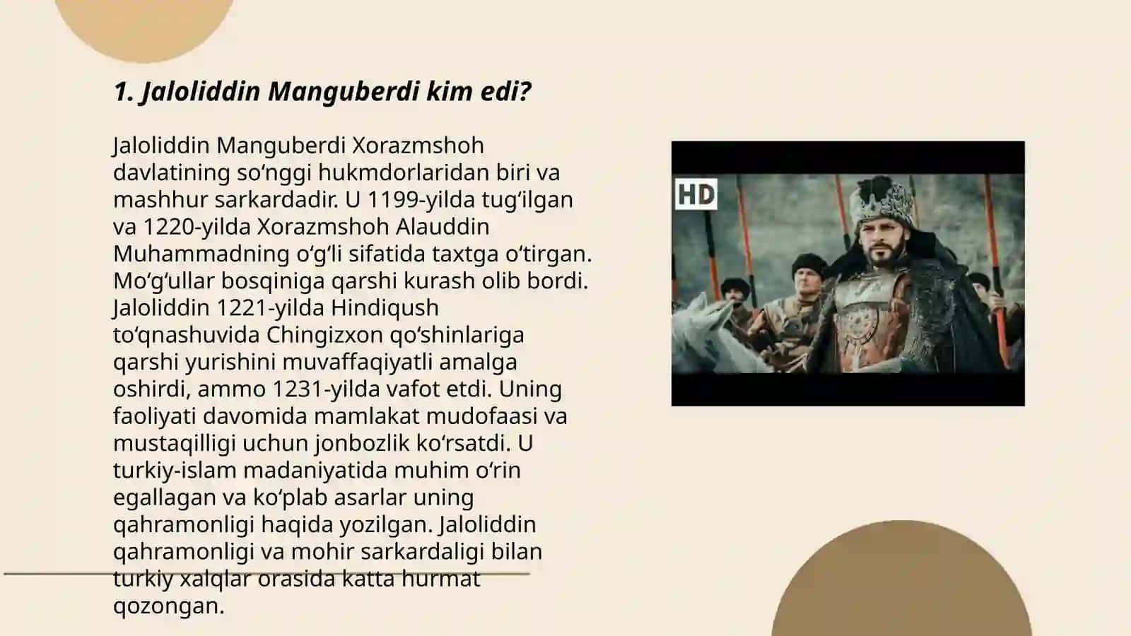 Jaloliddin Manguberdi Vatan himoyachisi mavzusida slayd 3