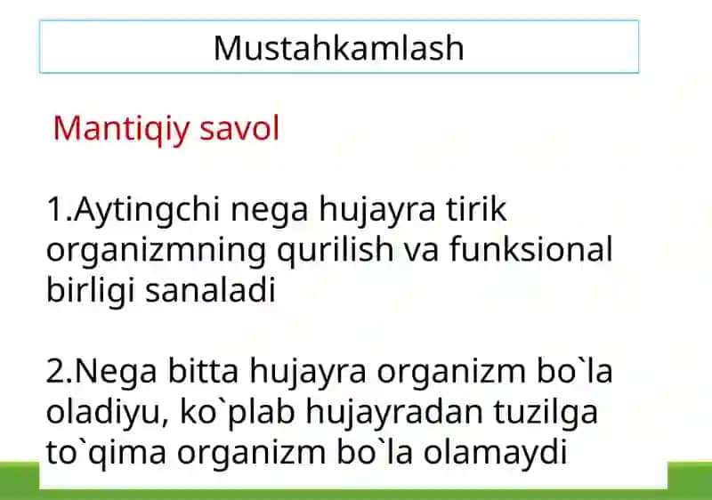 Hujayrava organizmining hayotiy xossalari 3