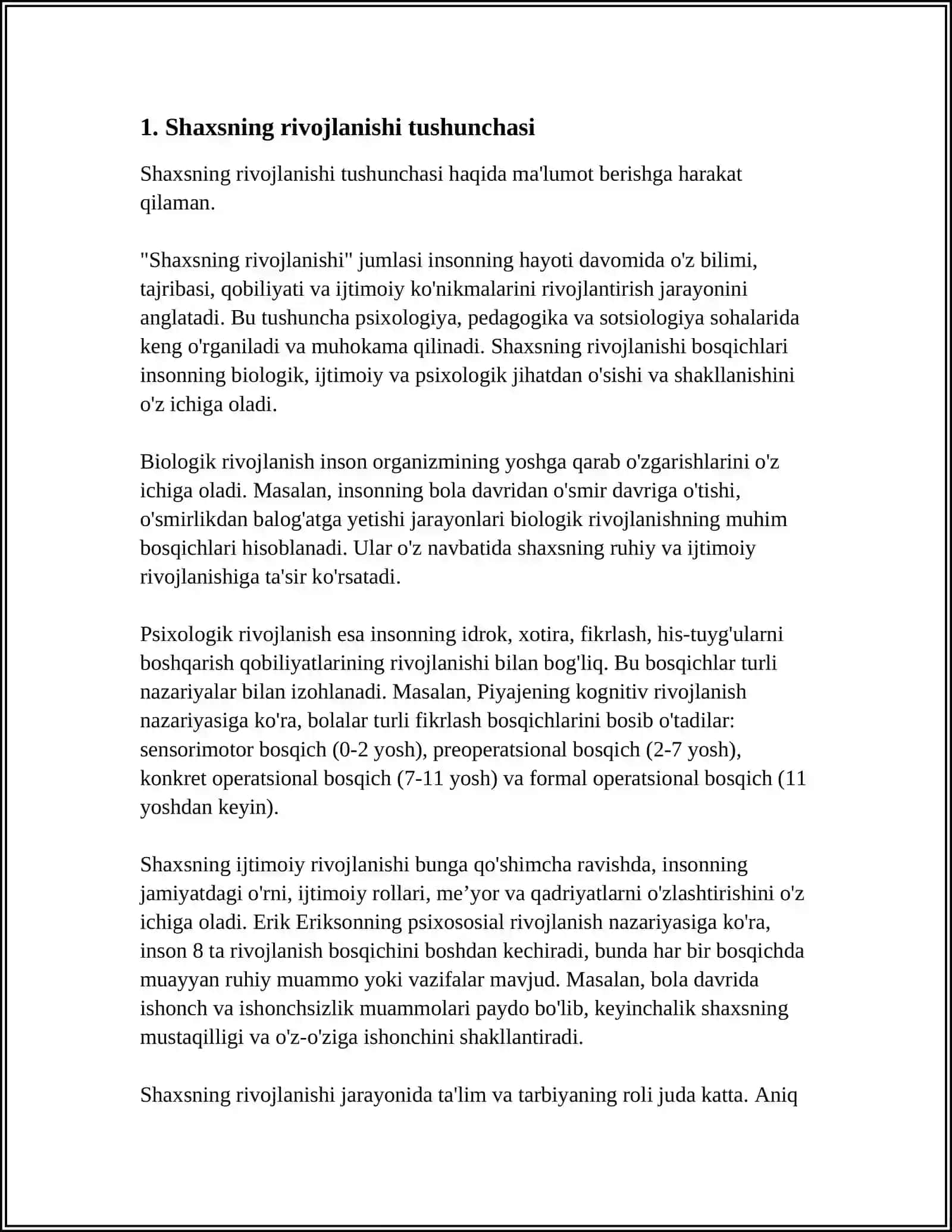 SHAXSNING RIVOJLANISHI, TARBIYASI VA TURLARI 3