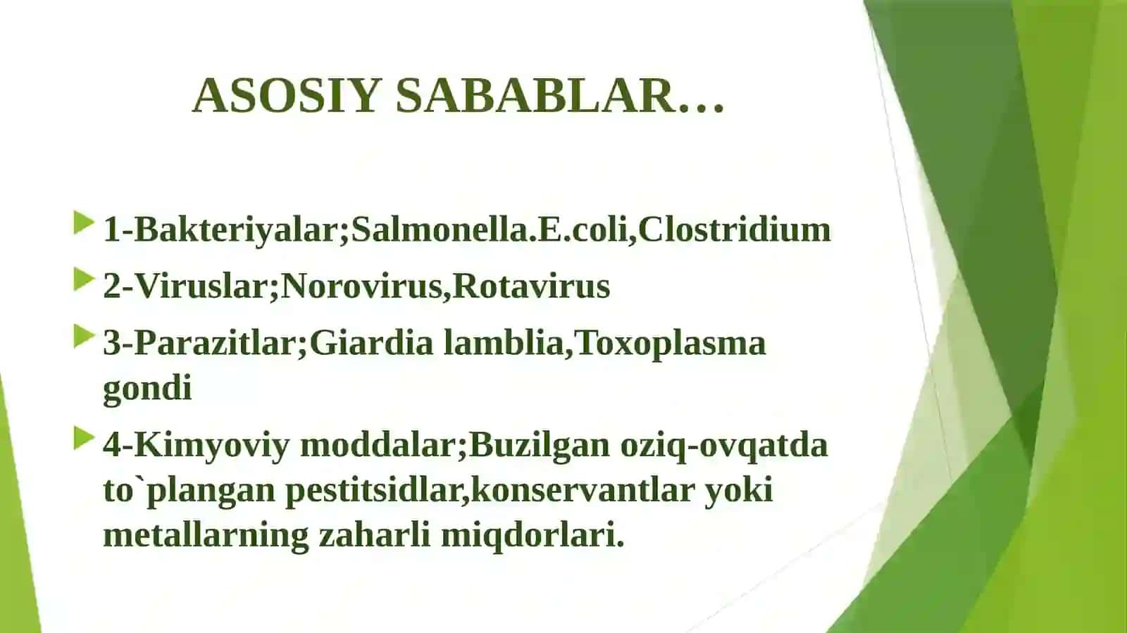 OVQATDAN ZAHARLANISH.OVQAT TOKSIKOINFEKSIYALARI 3