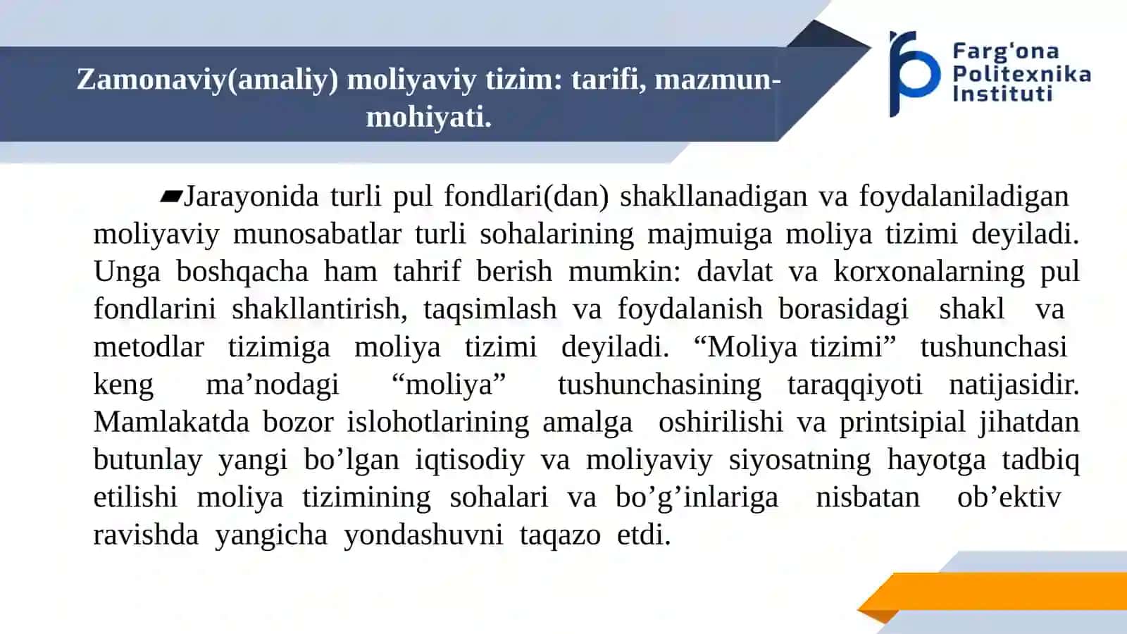 Zamonaviy(amaliy) moliyaviy tizim va moliyaviy oqimlar 3