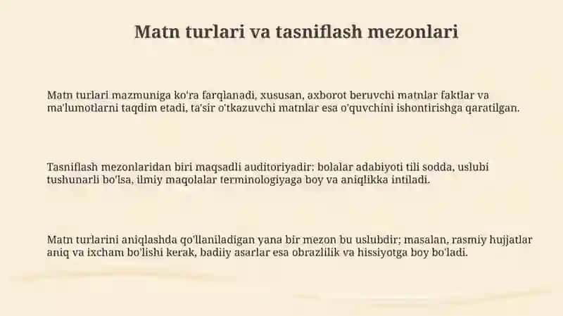 Matn turlari va tasniflash mezonlari 3