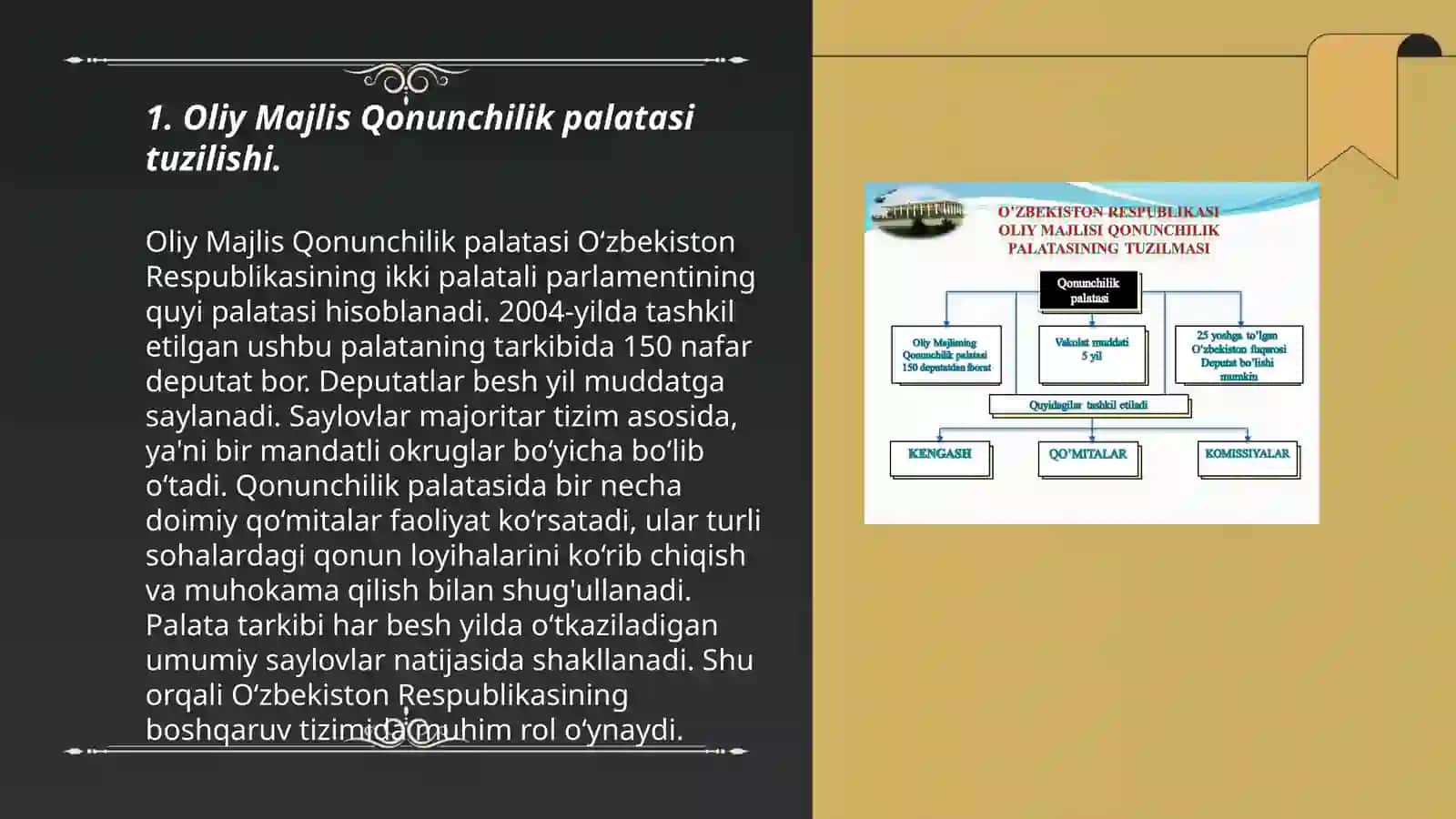 Oliy Majlis Qonunchilik palatasi va senatning huquqiy maqomiva ichki tuzilishi 3