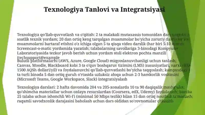 Texnologiya qo'llab-quvvatlash va o'qitish 3
