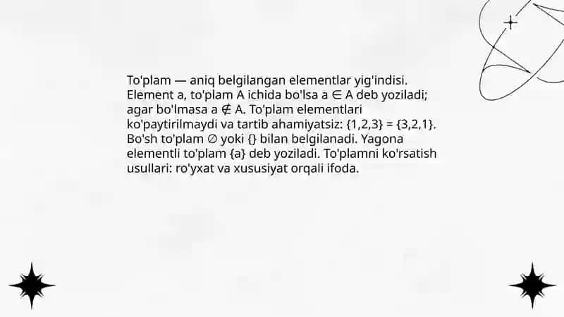 To'plam tushunchasi va elementning belgilanishi 3