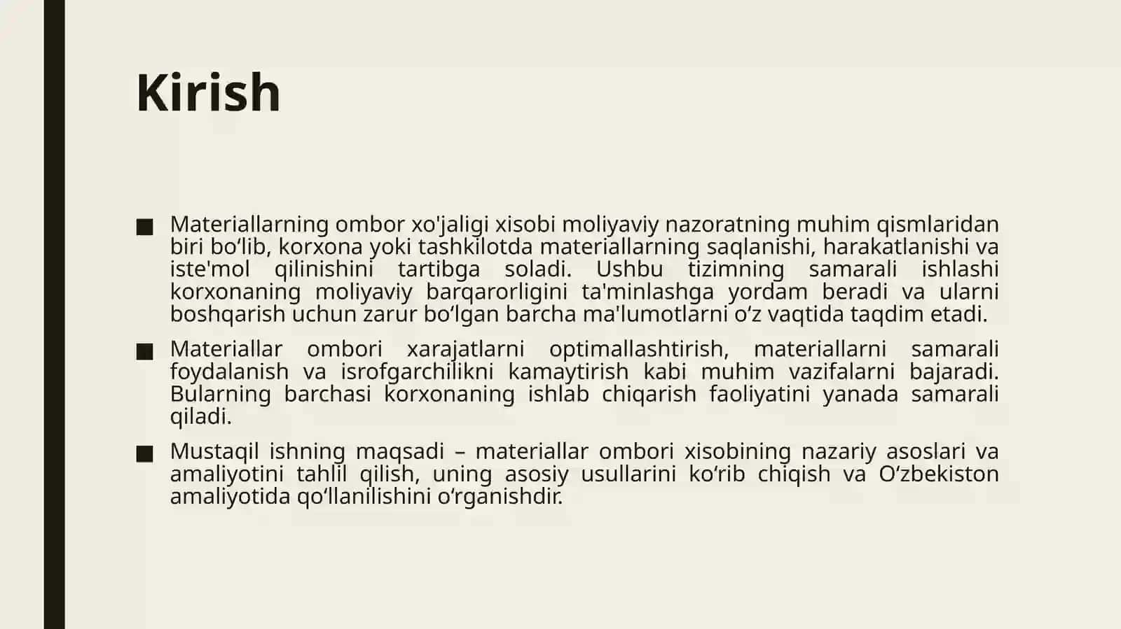 Materiallarning ombor xo'jaligi hisobi 3