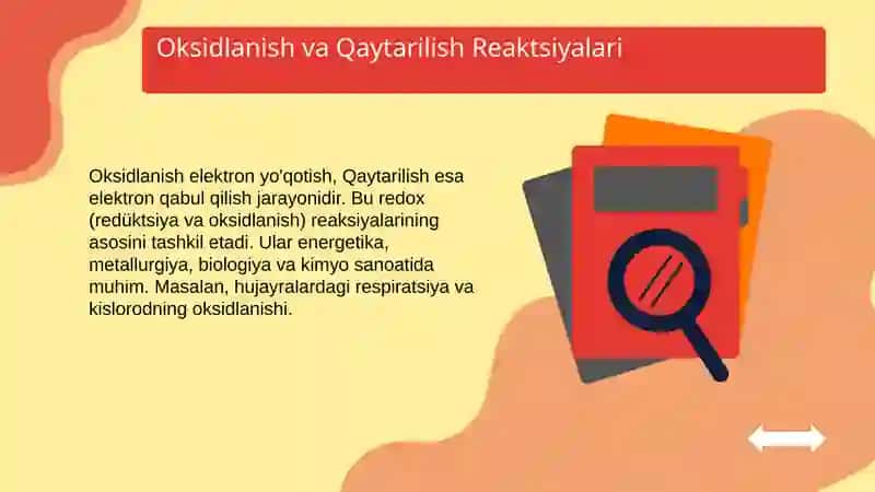 Oksidlanish qaytarilish reaksiyalarining  turlari va ahamiyati 3