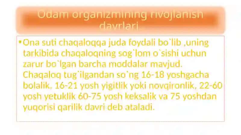 Bolaning o`sishi va rivojlanishi. 3
