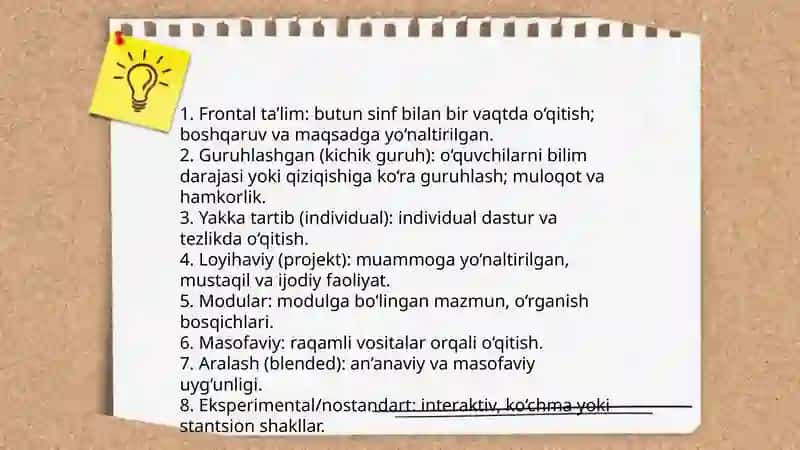 Ta'limni tashkil etish shakllari va turlari 3