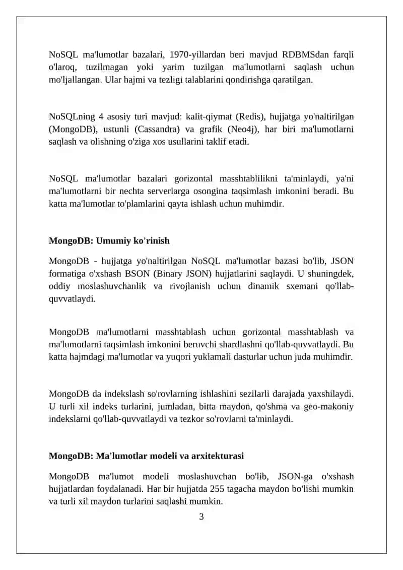 NoSQL ma'lumot bazalari:MangoDB va Cassandra 3