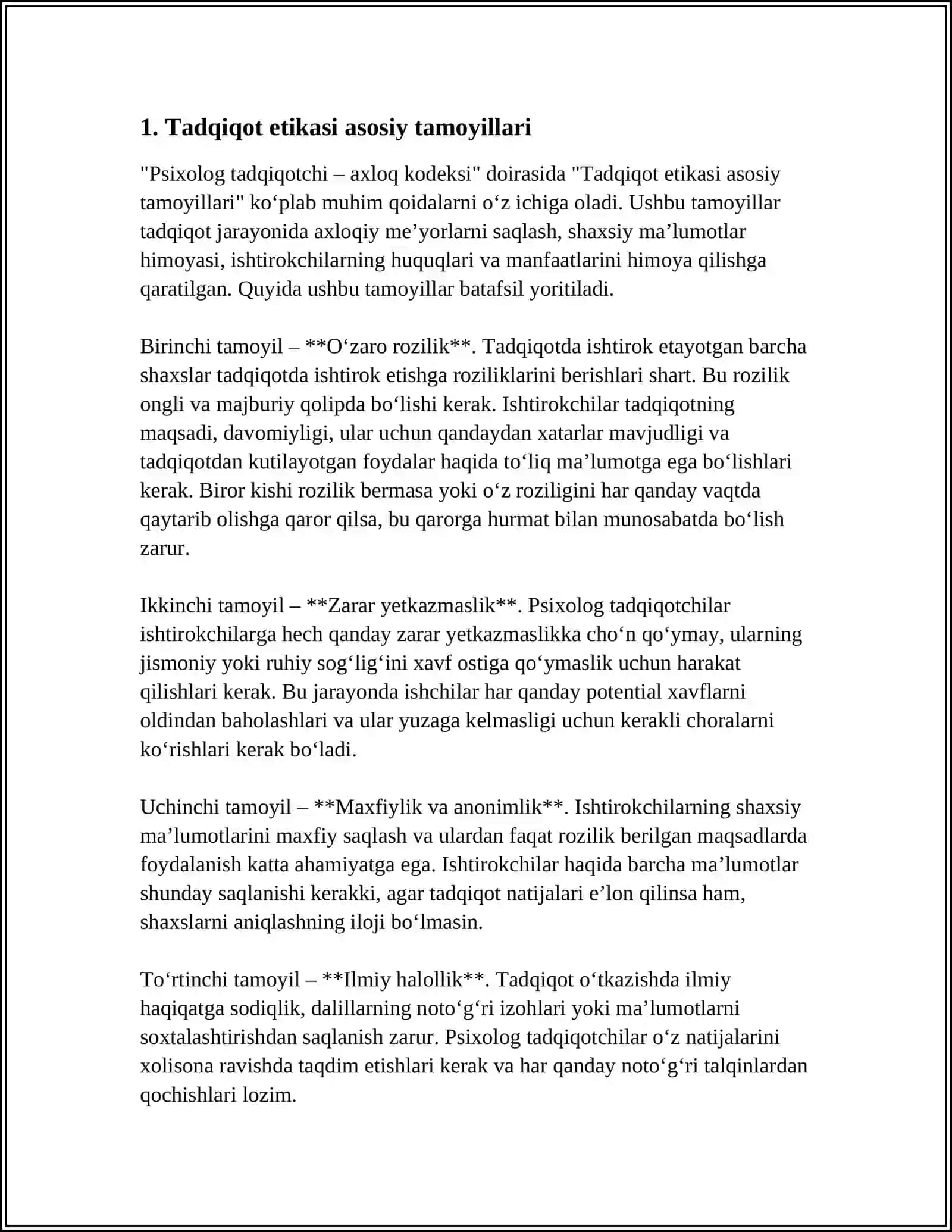 PSIXOLOG TADQIQOTCHI – AXLOQ KODEKSI 3