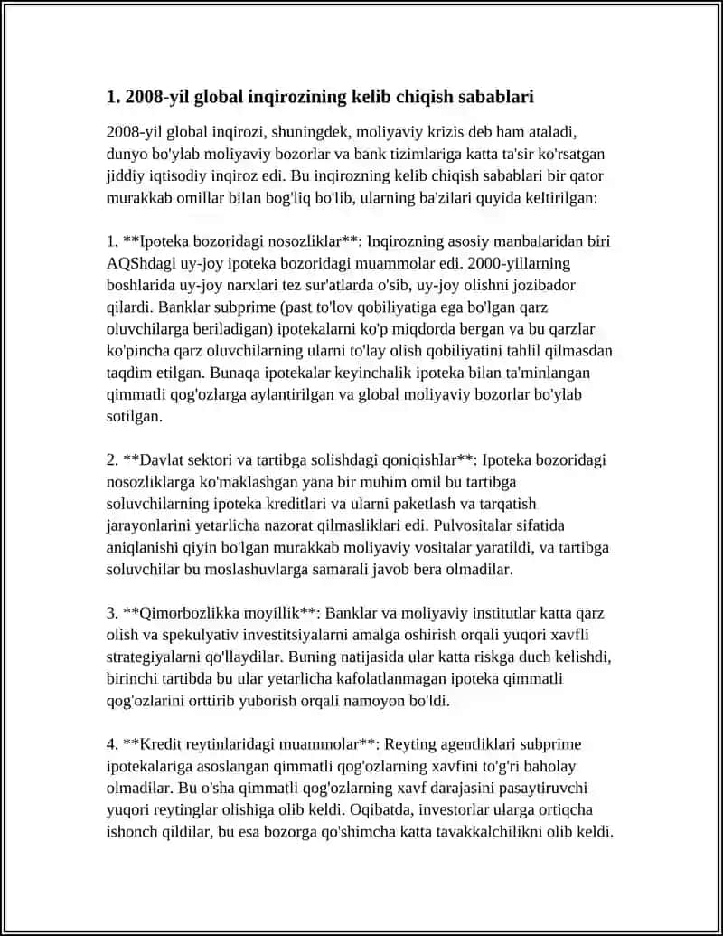 2008-YIL GLOBAL INQIROZI MAVZUSIDA REFERAT 3