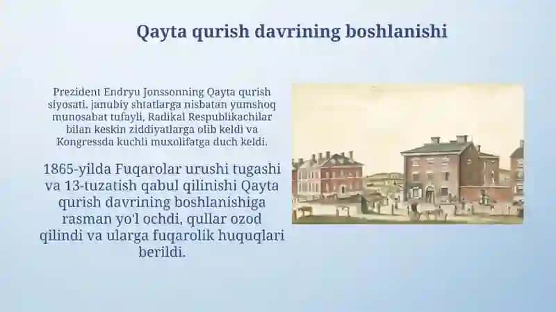 Qayta qurish davri 1860-1870 yillardagi AQSh 3