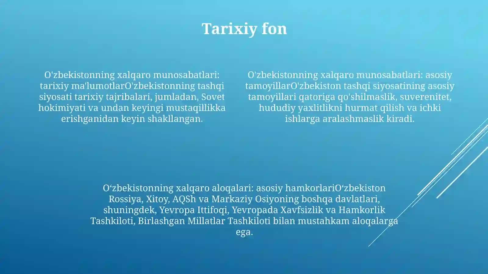 O‘zbekistonning Xalqaro Hamkorlik Aloqalari 3