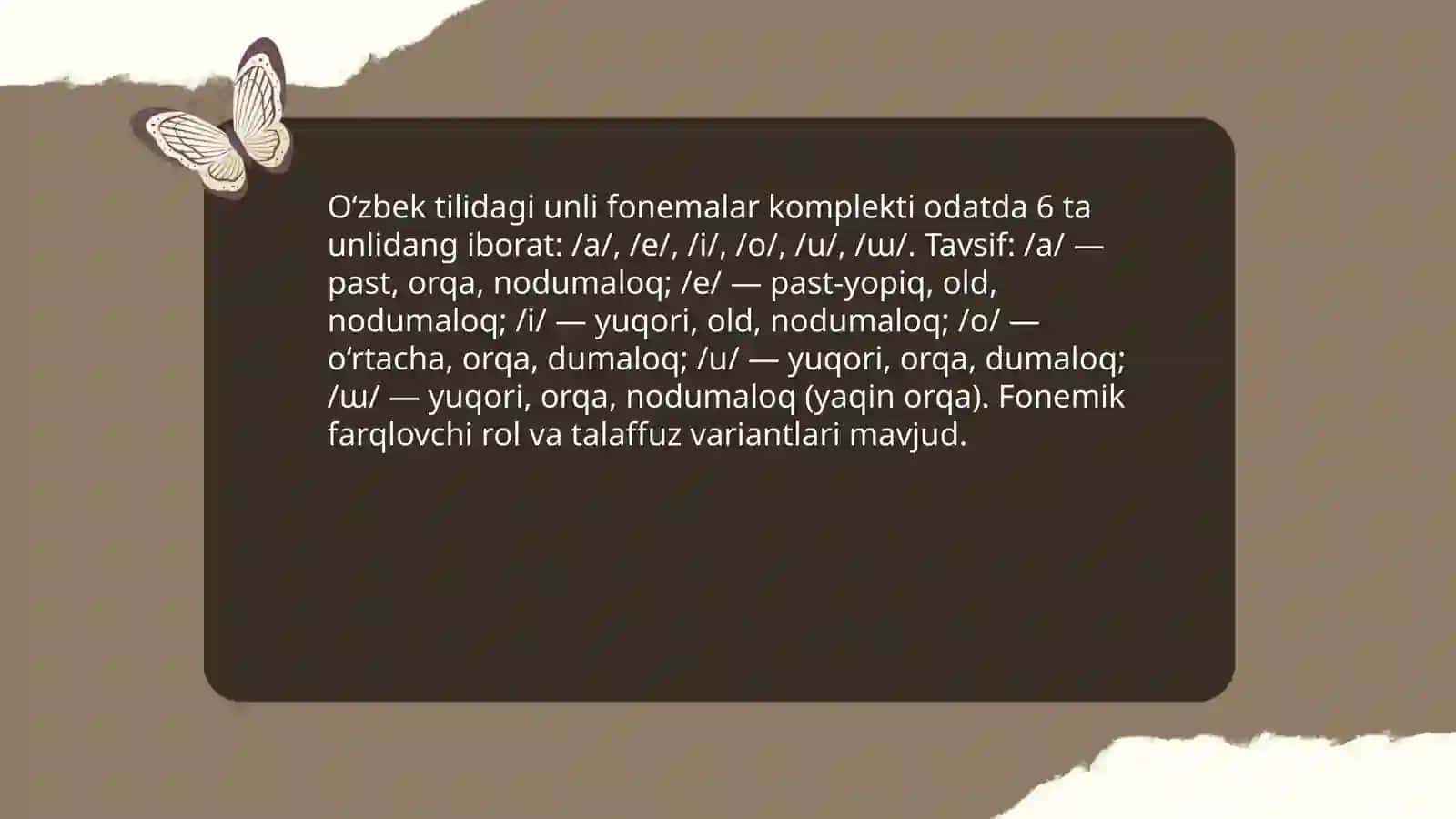 O’zbek tilida unli tovushlar tizimi 3