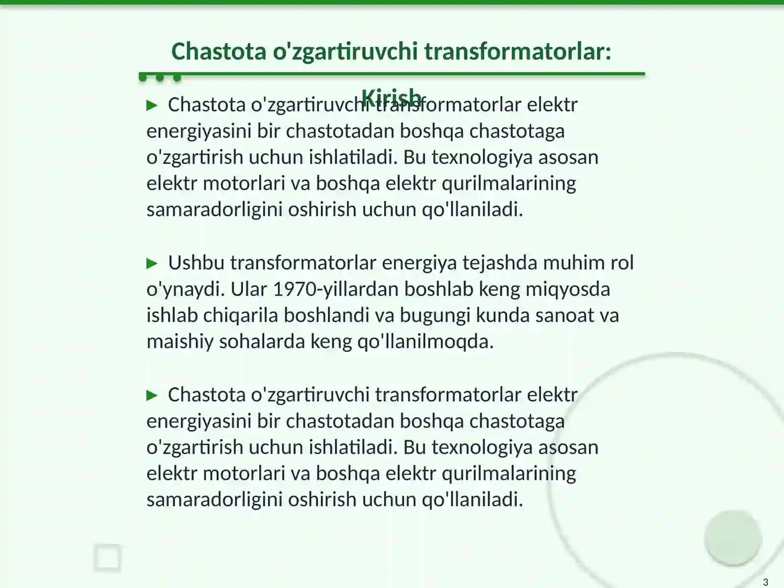 Chastota o'zgartiruvchi transformatorlar 3