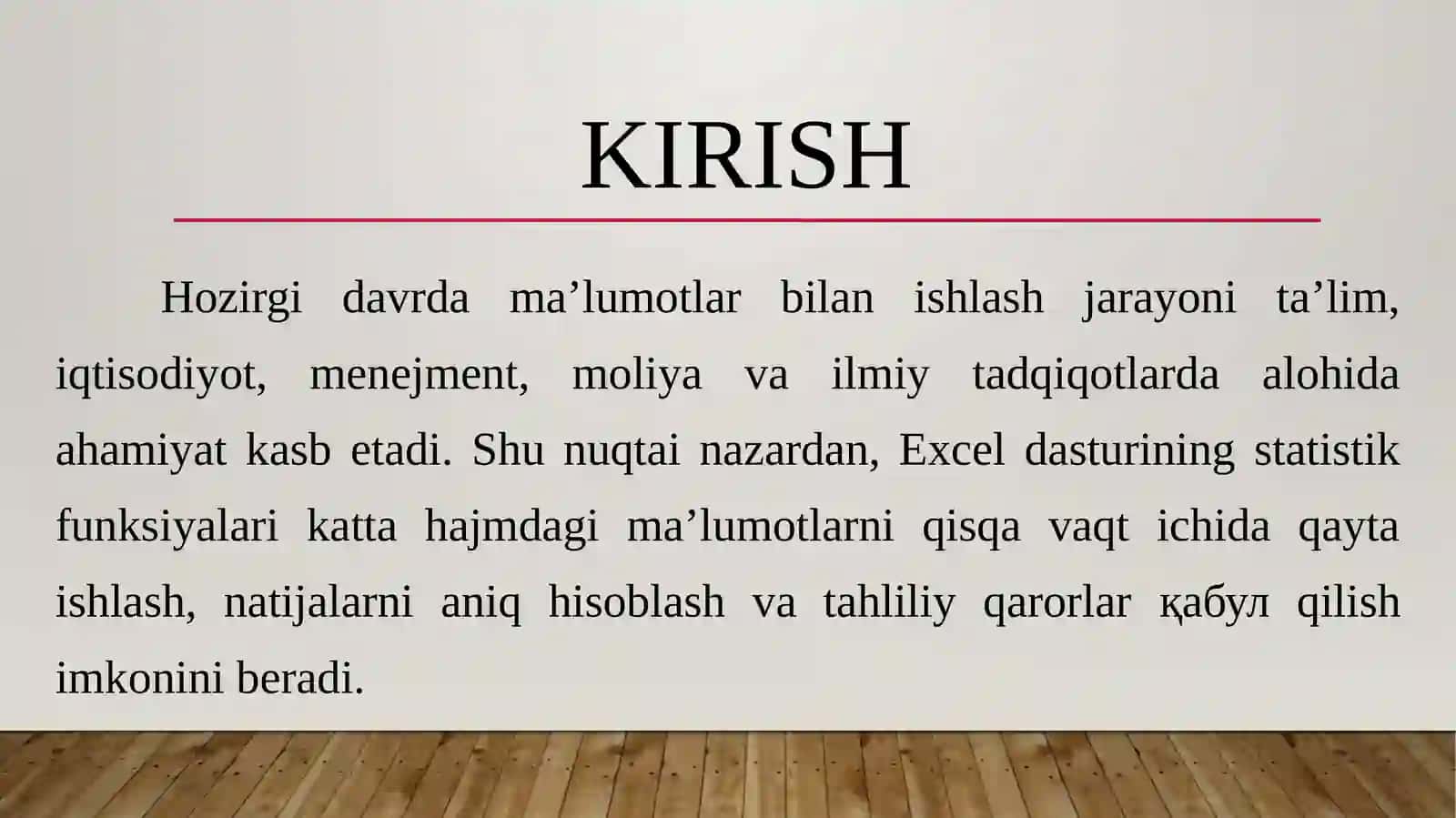 EXCEL DASTURIDA STATISTIK FUNKSIYALAR BILAN ISHLASH 3