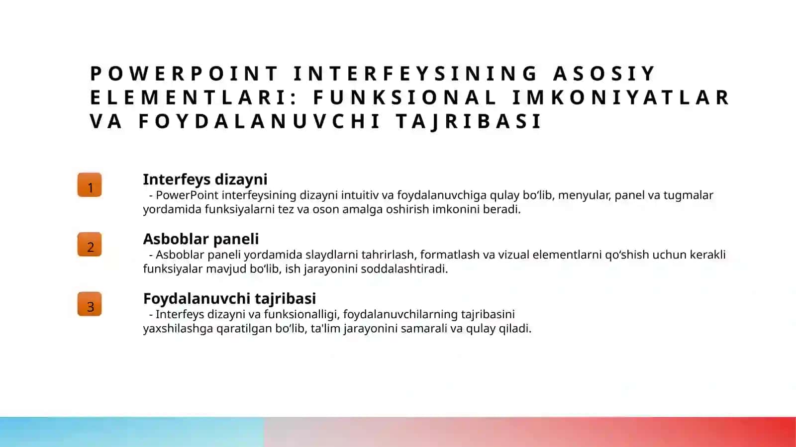 PowerPoint interfeysi va slayd asoslari 3