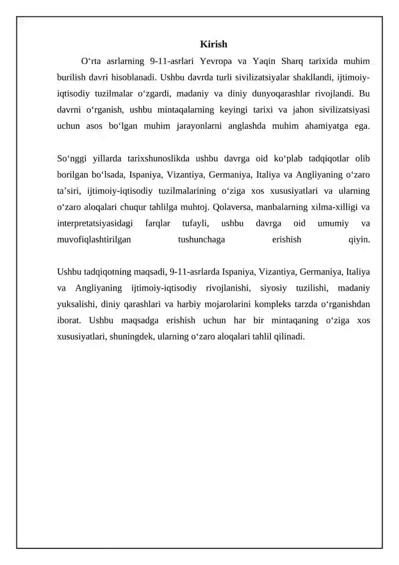 Jahon tarixi oʼrta asrlar davri ix xi asrlarda ispaniya vizantiya va germaniya italiya va angliya 3