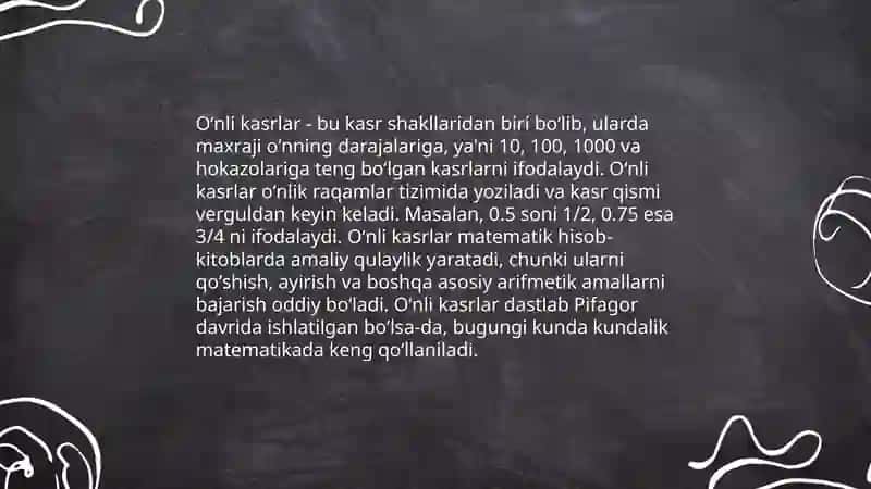 Oʻnli kasrlar va ular ustida arifmetik amallar 3