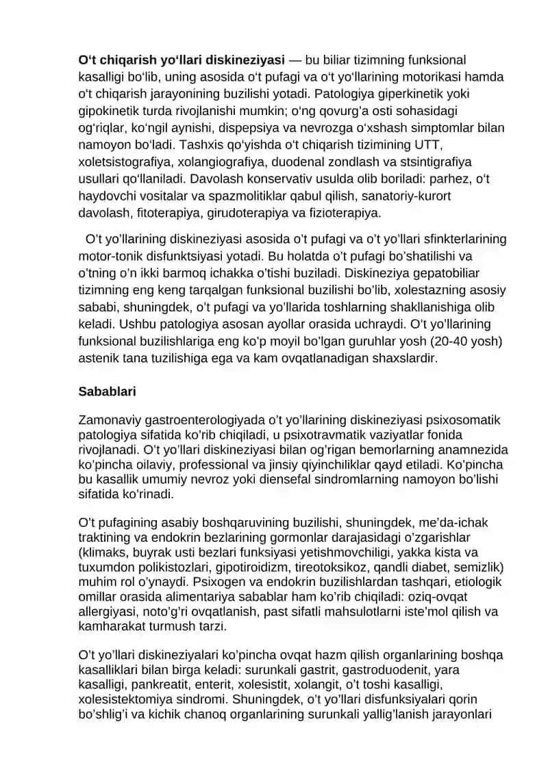 O‘t chiqarish yo‘llari diskineziyasi 3