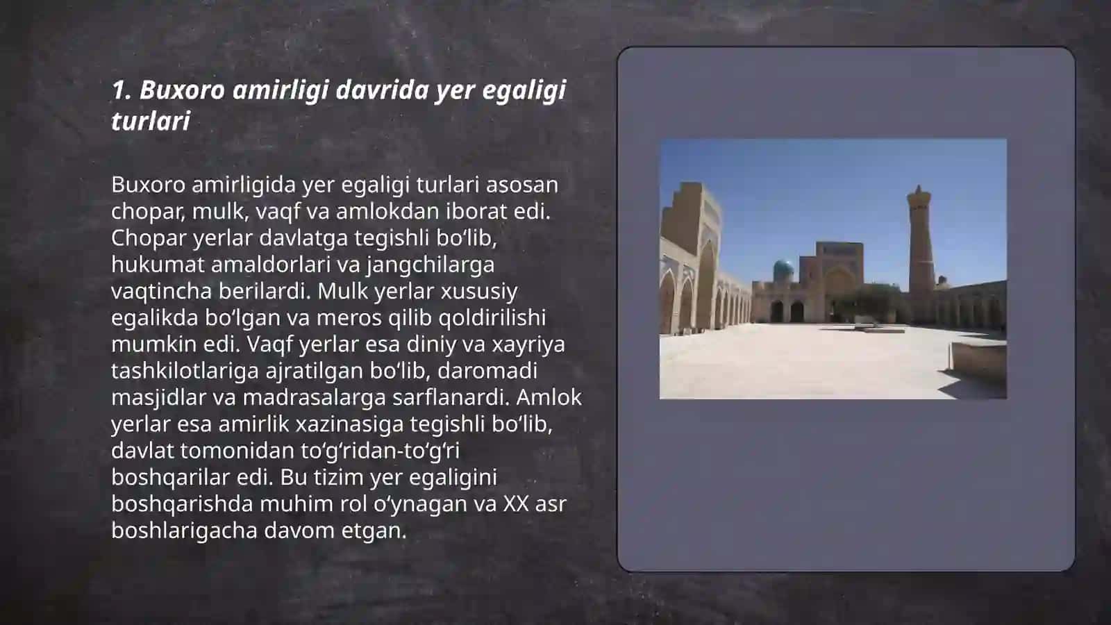 Buxoro amirligida yer egaligi munosabatlari 3