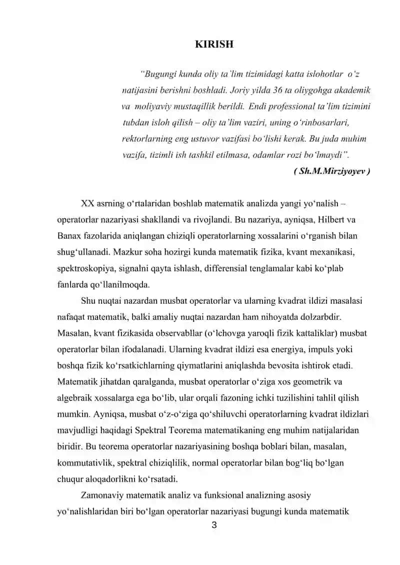 Musbat operatorlar va ularning kvadratik ildizlari 3