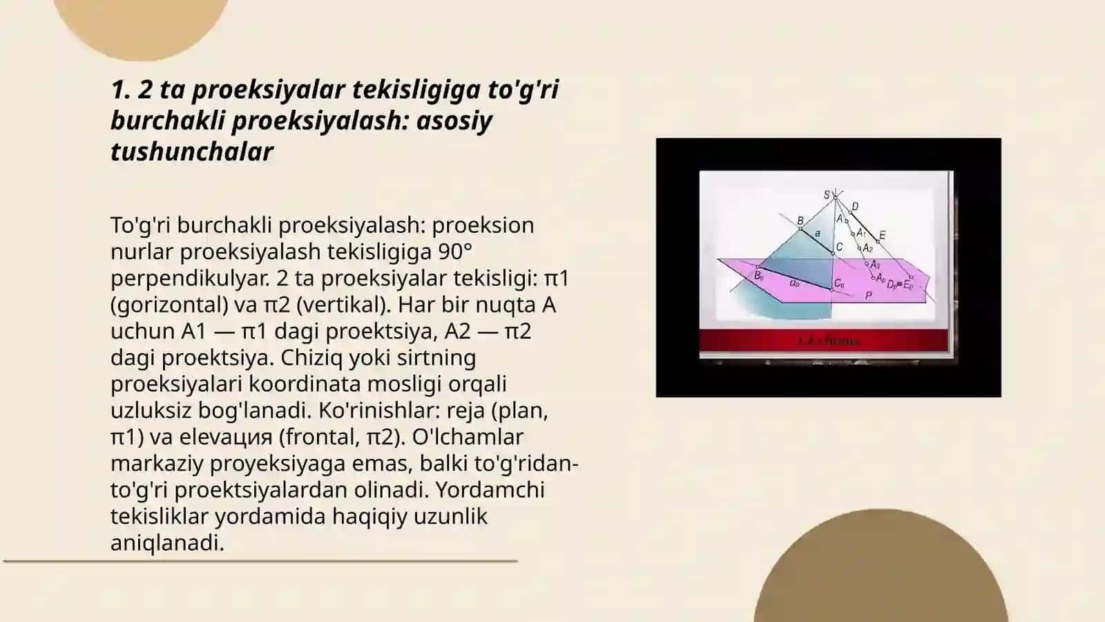 2 va 3ta proeksiyalar tekisligiga to'g'ri burchakli proeksiyalash 3