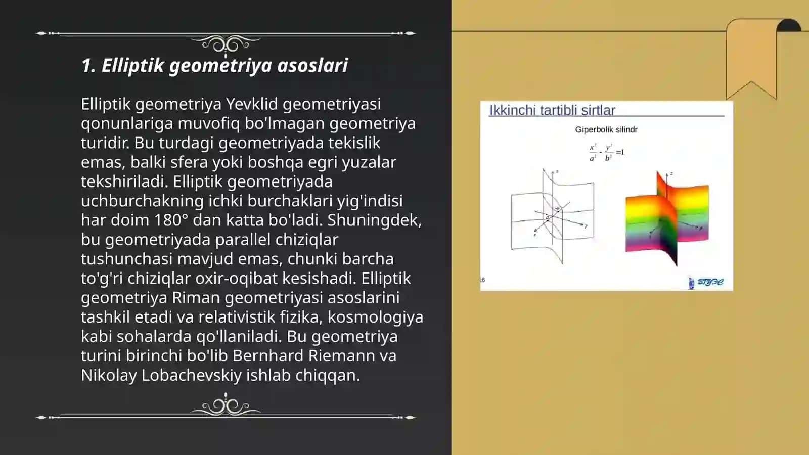 Tekislikda elliptik, giperbolik geometriyalar 3