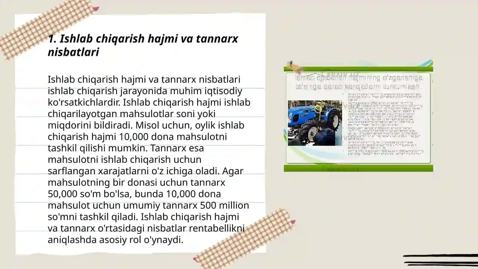 Ishlab chiqarish hajmi va tannarx ortasidagi bogliqlik 3