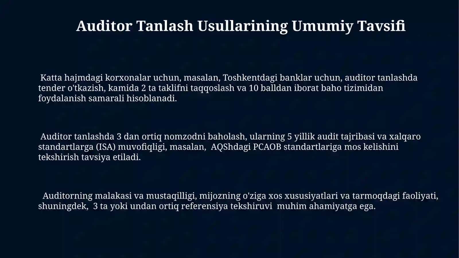 Auditor Tanlash Usullarining Umumiy Tavsifi 3