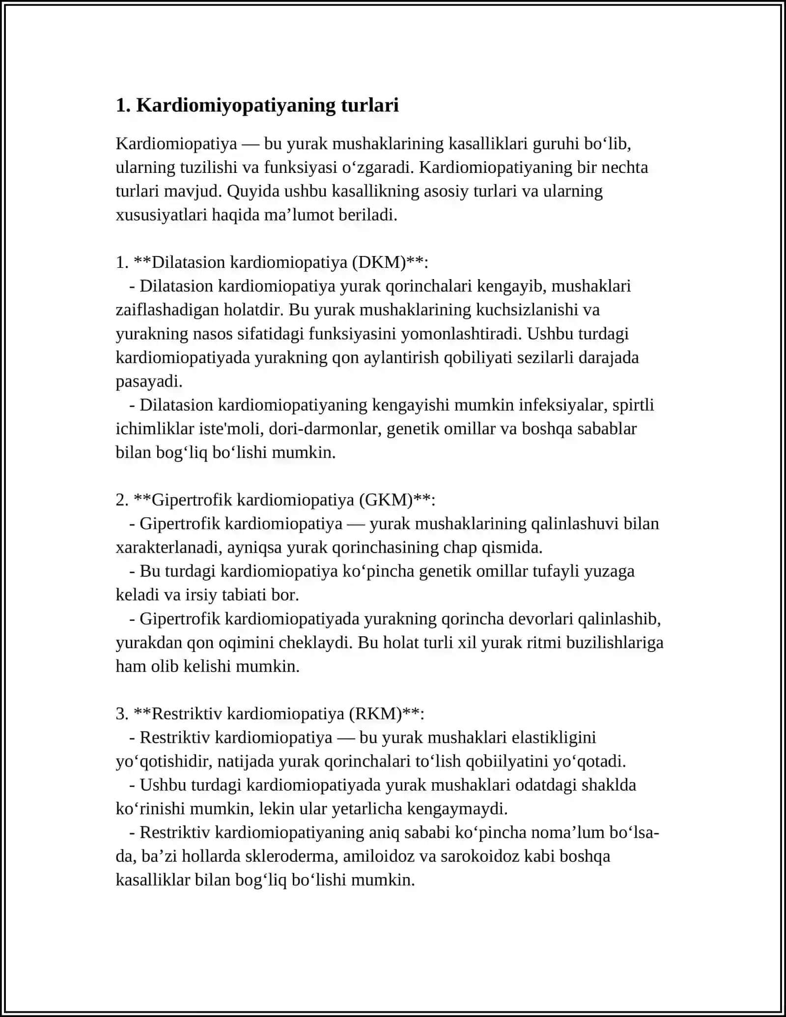 MUSTAQIL ISH Mavzu: KARDIOMIOPATIYALAR 3