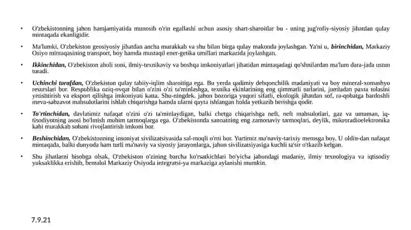 O`ZBEKISTON VA JAHON HAMJAMIYATI 3