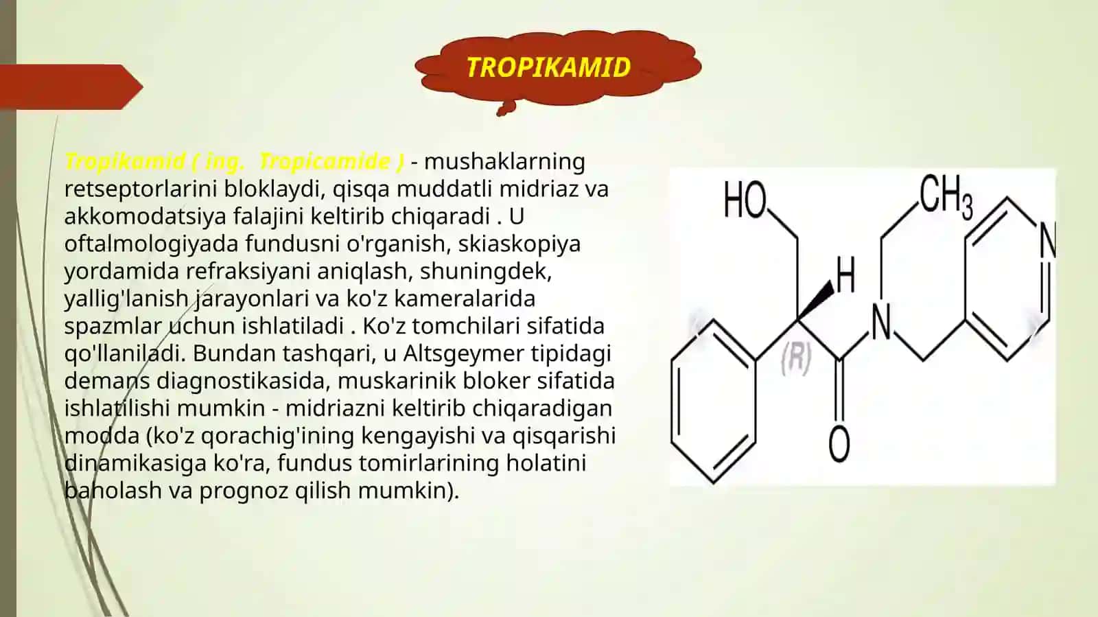 TROPIKAMID DORI VOSITASINING FARMAKOLOGIYASI 3