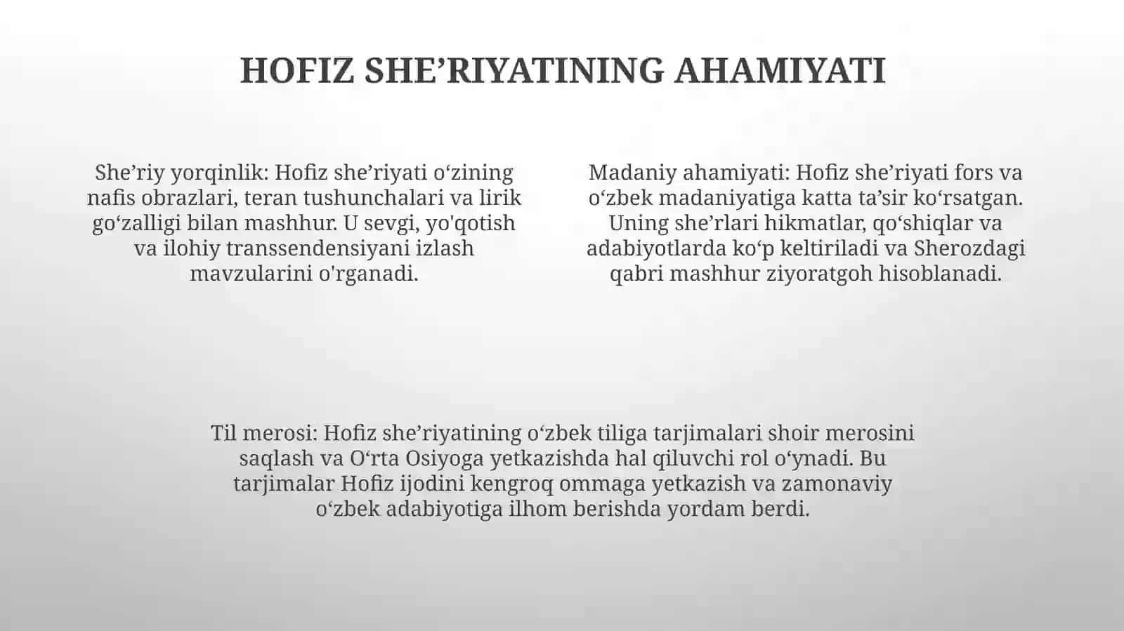 Xòja Hofiz She'Riyatining Òzbekcha Tarjimalari 3