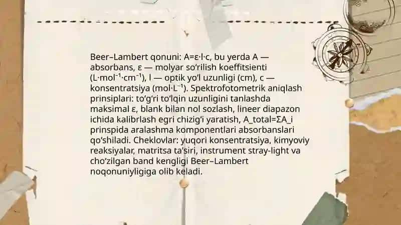 Beer–Lambert qonuni va spektrofotometrik aniqlash prinsiplari 3