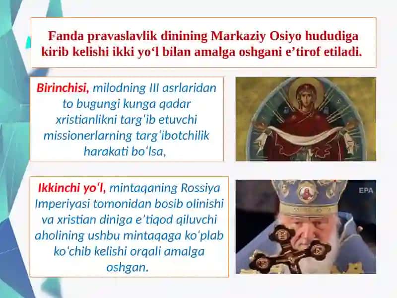 Pravaslavlikdinining Markaziy Osiyo hududiga kirib kelishi 3