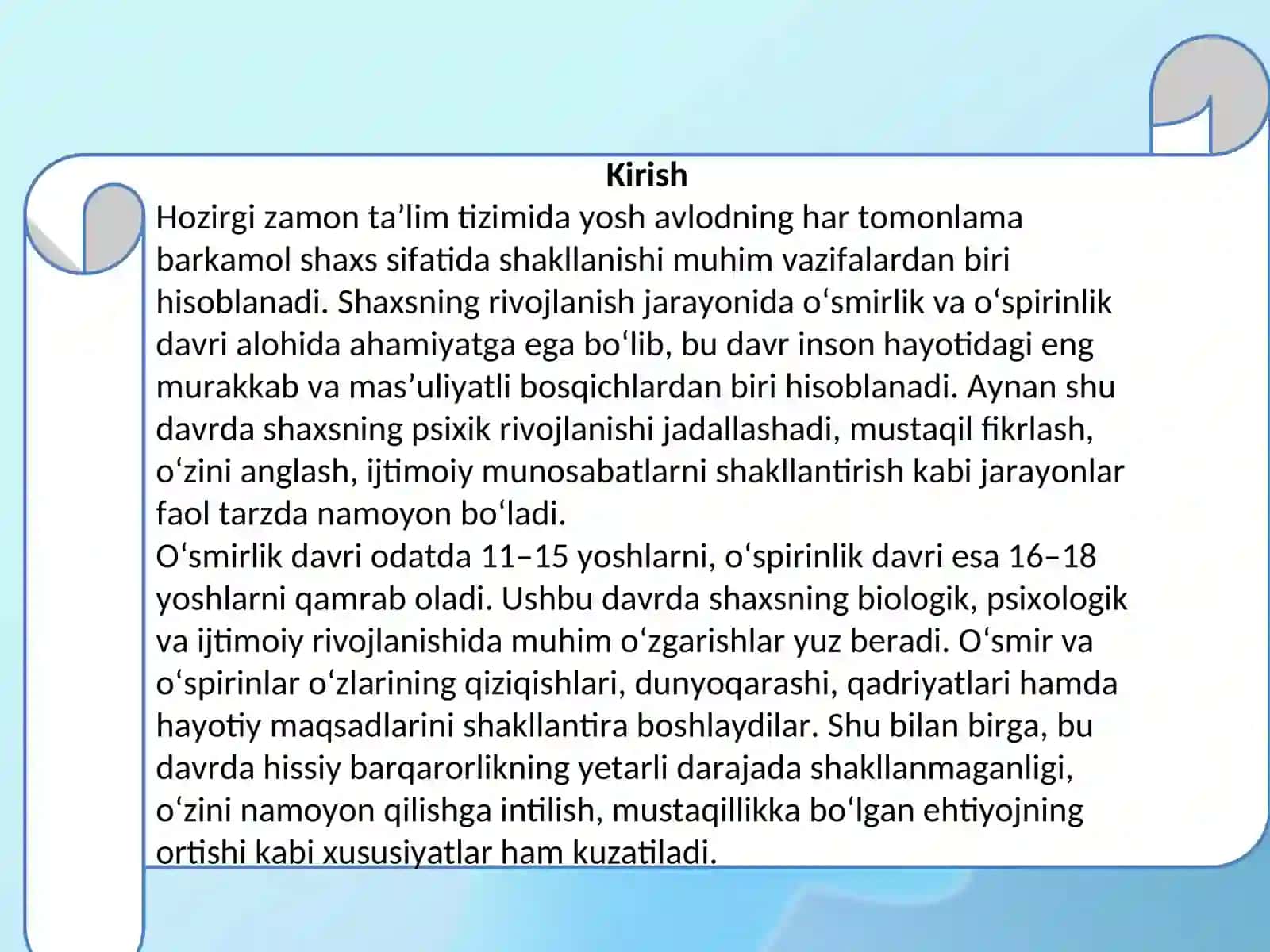O'smirlik va o'spirinlik davrida psixik rivojlanish xususiyatlari 3