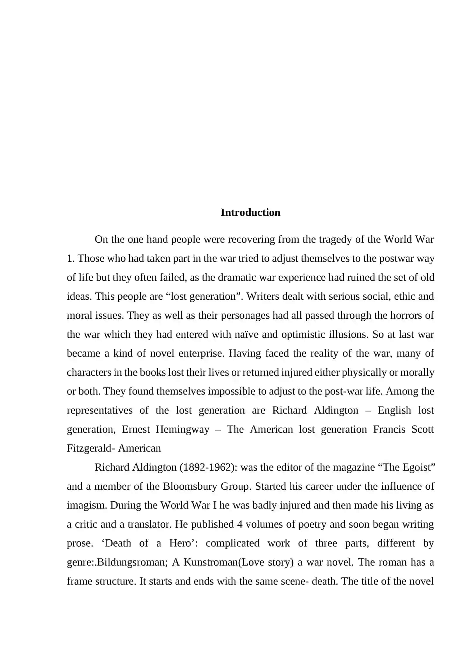 Course Paper “20th and 21st Century British Literature Richаrd Aldington” 3