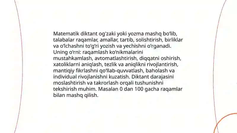 Matematik diktantning raqamlashga oʻrgatilishi 3